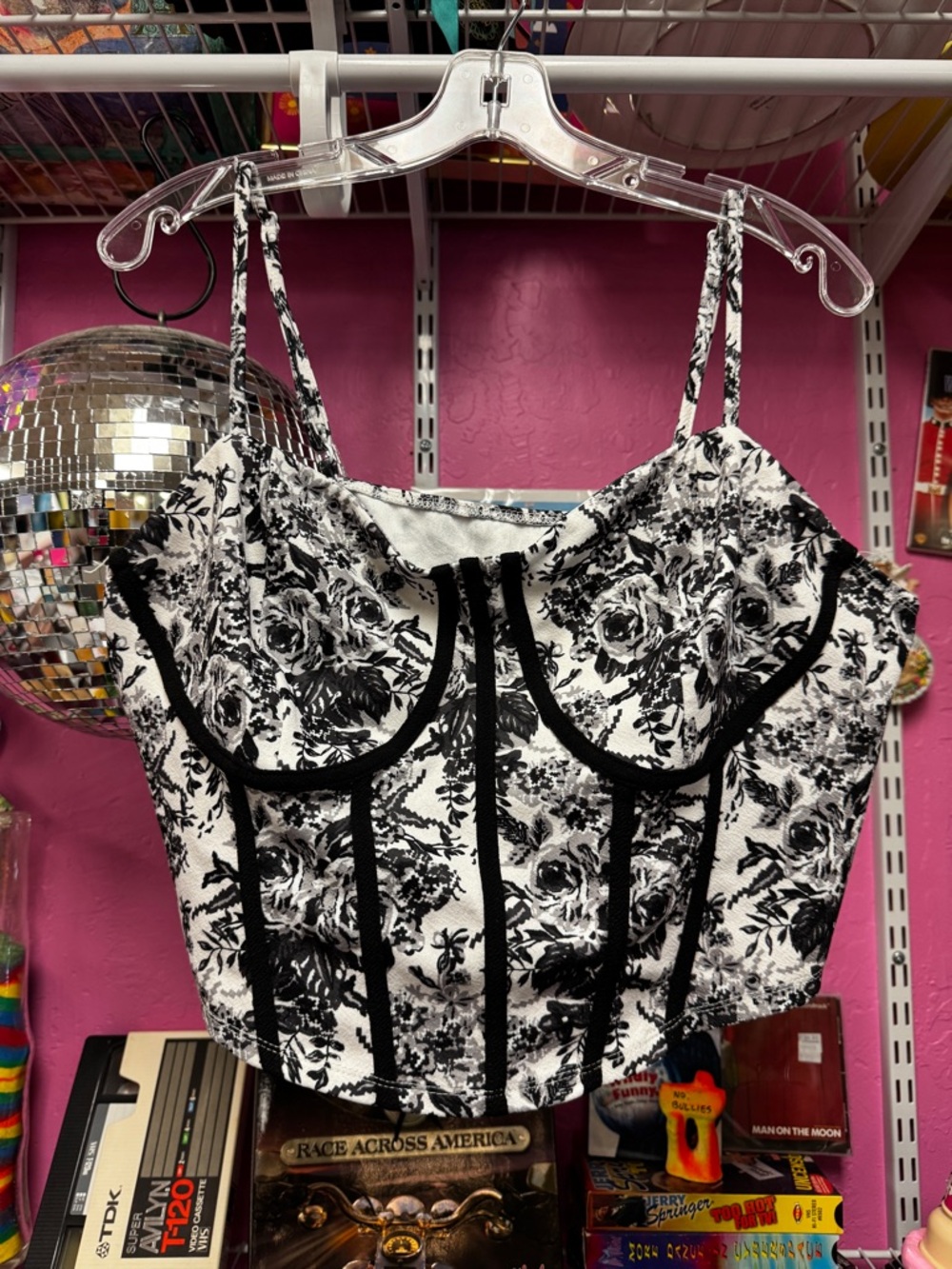 Black and White Floral Bustier Crop Top